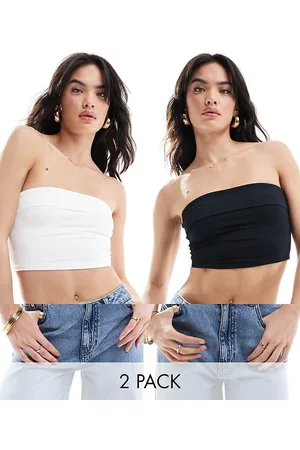 Bershka Fold over bandeau 2 pack top in & white