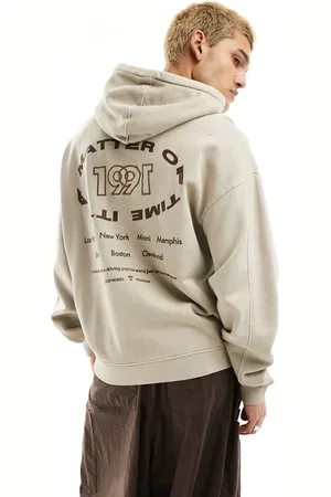 Pull&Bear Oversize fit graphic hoodie in beige