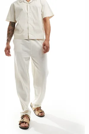 Denim Project Straight leg linen blend trousers in off