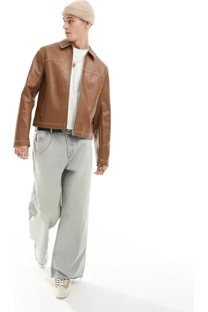 ASOS Oversized faux leather harrington jacket in