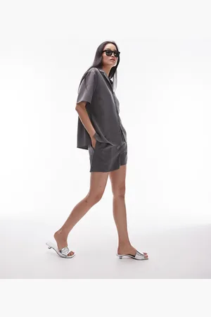 Topshop Co-ord tonic boxer shorts in charcoal