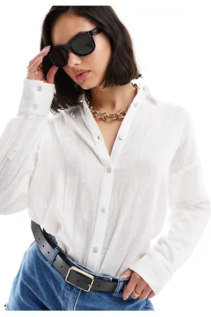 Pull&Bear Oversized long sleeve linen shirt in