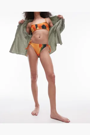 Topshop Tie side bikini bottom in papaya print