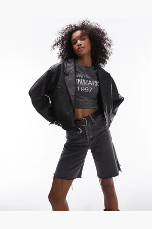 Topshop Cropped real leather jacket in