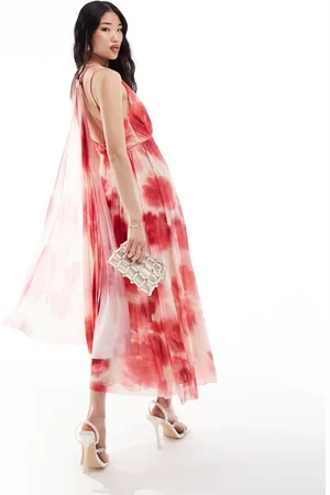 MANGO Floral printed back detail midi dress in light