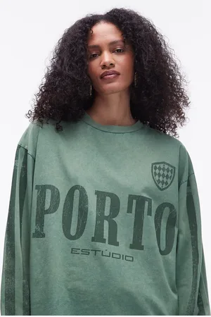 Topshop Graphic long sleeve Porto sporty skater tee in