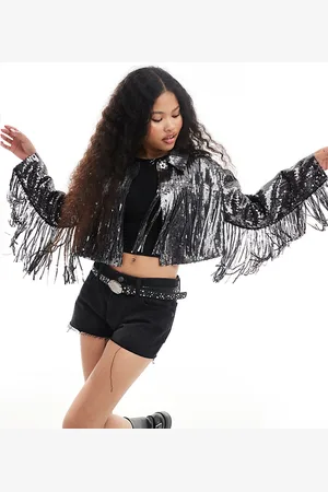 ASOS ASOS DESIGN Petite fringe sequin jacket in gunmetal