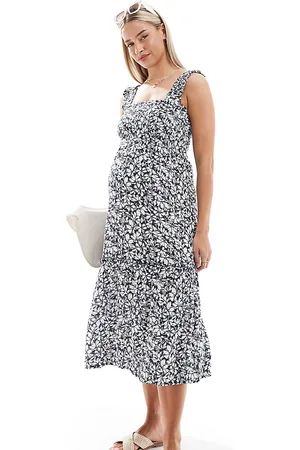 VERO MODA Shirred cami midi dress in blue floral