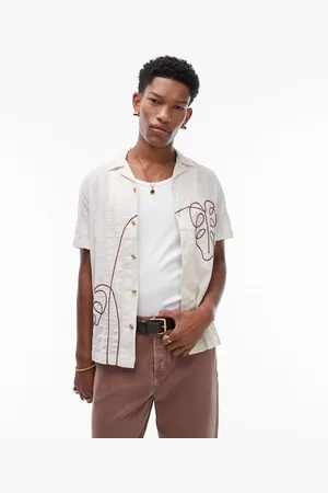 Topman Short sleeve embroidered floral shirt in ecru