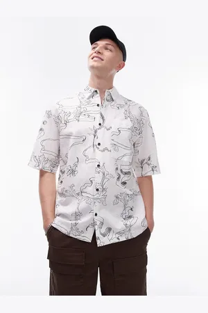 Topman Short sleeve relaxed printed linen blend mix shirt in