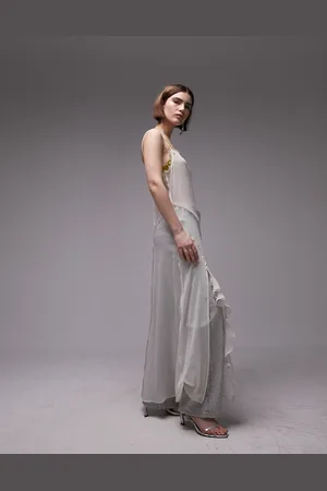 Topshop Maxi sheer dress with frills in ivory