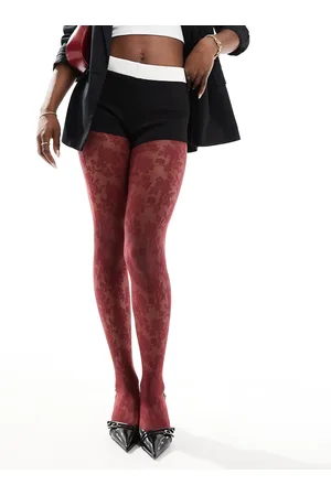 ASOS Floral lace tights in burgundy