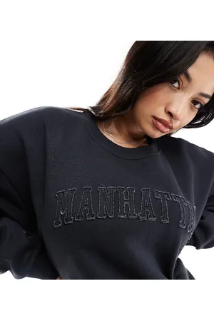 In The Style X Perrie Sian distressed wash Manhattan logo sweatshirt in charcoal