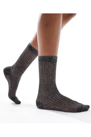 ASOS Sheer metallic slouch ankle socks in