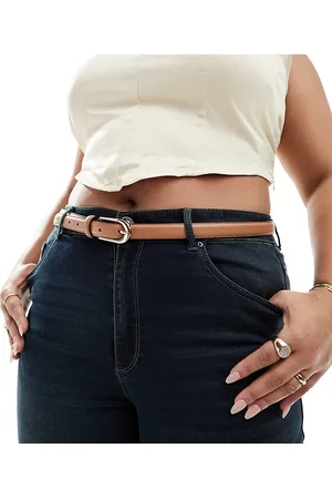 ASOS CURVE waist and hip skinny half moon belt in tan