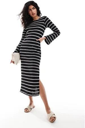 New Look Stripe long sleeve midi dress in