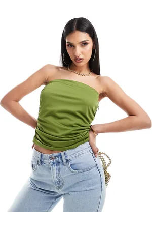 ASOS Ruched bandeau top in olive