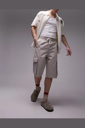 Topman Long line cargo shorts in stone