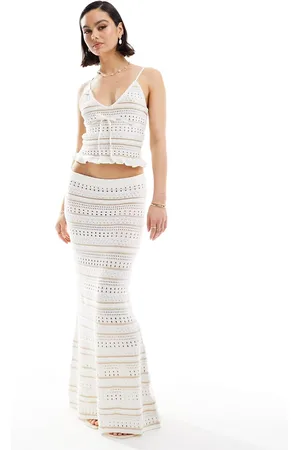 ASOS Knitted maxi skirt in stripe stitch in cream co-ord