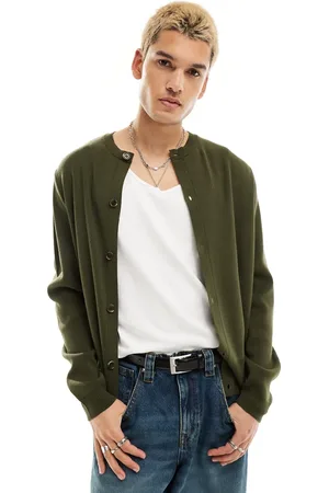 ASOS Knitted crew neck cardigan in khaki