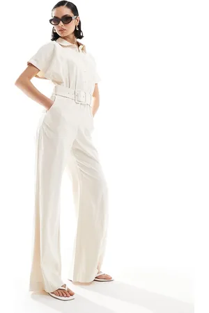 MANGO Oversized belted jumpsuit in beige