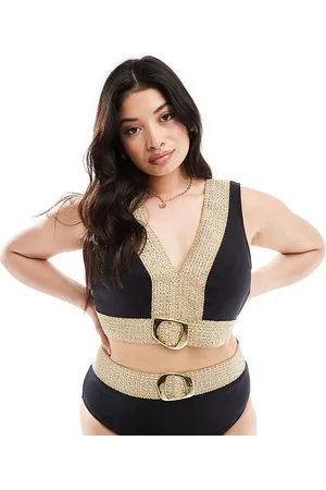 River Island Bikini top with buckle detail in gold and