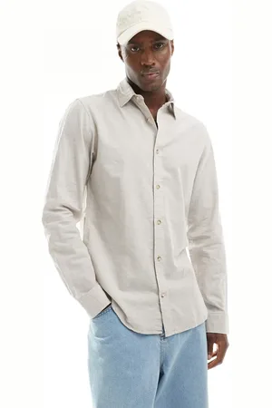JACK & JONES Long sleeve linen shirt in beige
