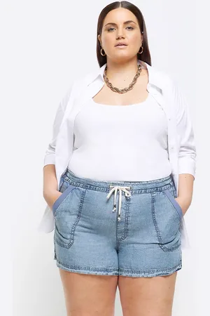 River Island Tie waist denim shorts in mid wash