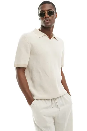 JACK & JONES Knitted split neck polo in stone