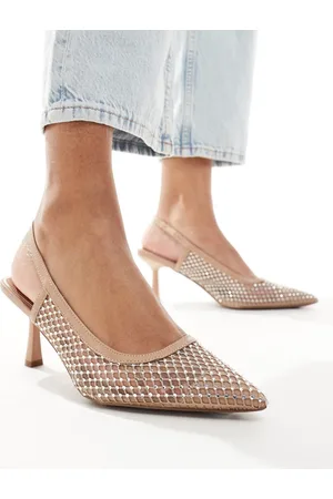 River Island Mesh diamante slingback heel in beige