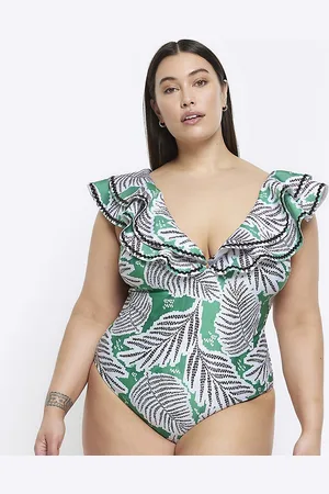 River Island Tropical print frill swimsuit in