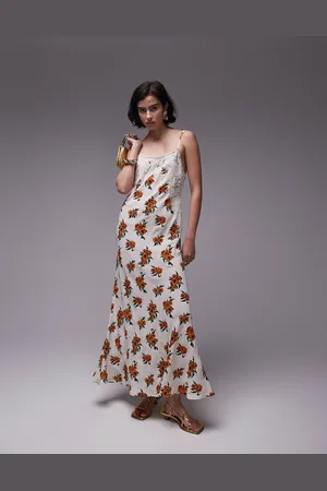 Topshop Premium white and floral and lace maxi slip dress