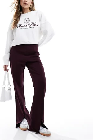 Y.A.S High waisted split hem trousers in burgundy