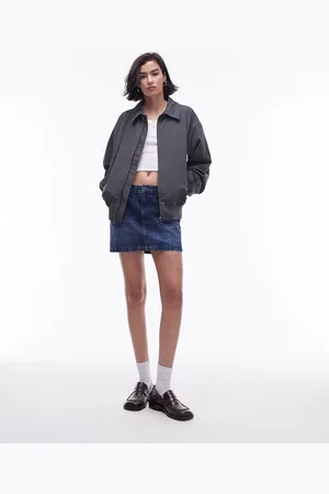 Topshop Oversized washed cotton bomber jacket in charcoal