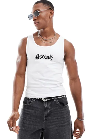 ASOS Muscle fit scoop vest in with text chest print