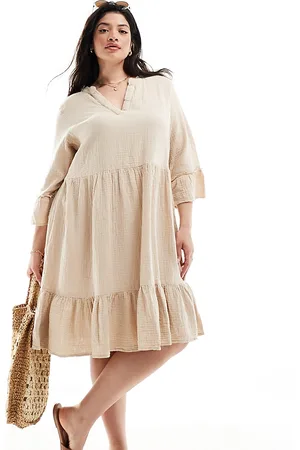 ONLY Woven tiered dress in beige