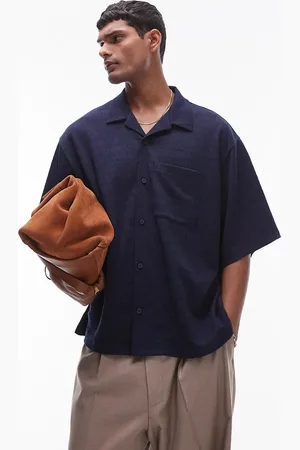 Topman Boxy fit button through texture jersey polo in