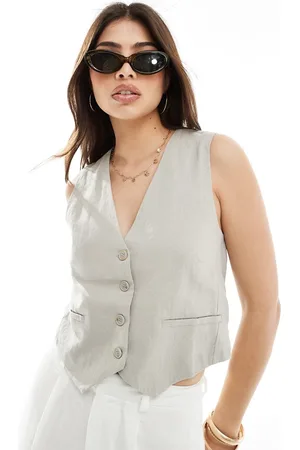 Pull&Bear Linen look waistcoat in stone
