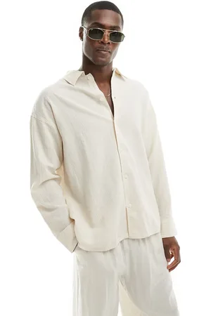 JACK & JONES Crinkle long sleeved shirt in beige