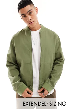 ASOS Washed harrington jacket with cord collar in khaki