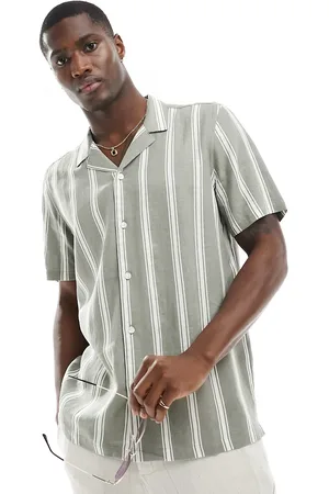 New Look Short sleeved striped linen blend shirt in