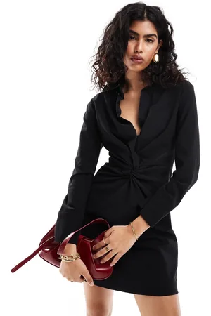 MANGO Cinched waist long sleeve dress in