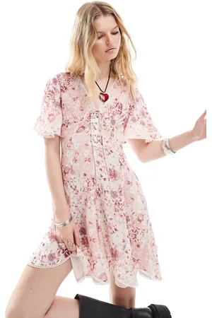 Reclaimed Mini dress with tie front in floral print