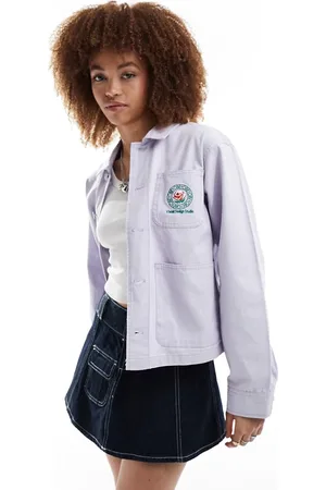 Obey Cropped twill jacket with pockets in lilac