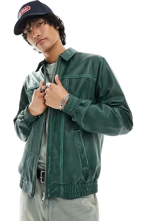 ASOS Real leather oversized distressed bomber jacket with seam detail in