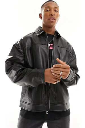 ASOS Real leather oversized harrington jacket in