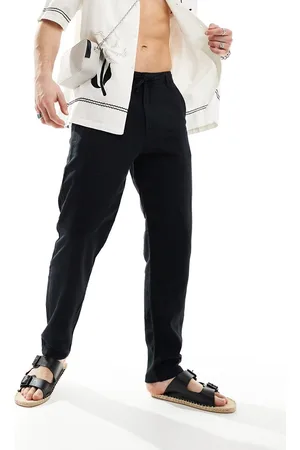 SELECTED Slim tapered linen trousers in