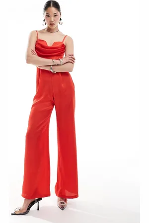 Jaded Rose Satin corset jumpsuit in red