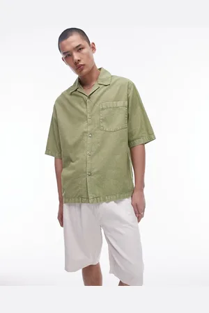 Topman Short sleeve relaxed washed shirt in khaki