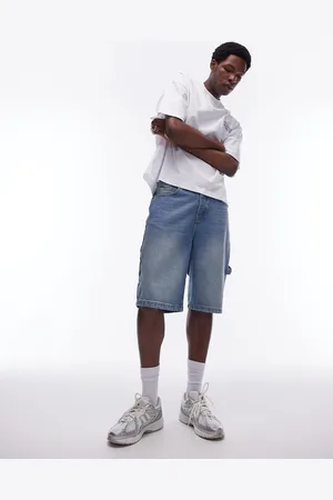 Topman Longline carpenter denim short in light wash